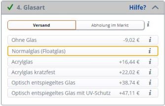 Einrahmung Schritt 4 Bilderglas wählen