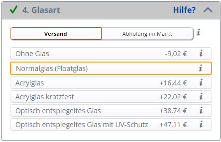 Einrahmung Schritt 4 Bilderglas wählen
